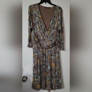 Boden Limited Edition Fall Floral 3/4 Sleeved Thicker Silky Dress, 18, XXL